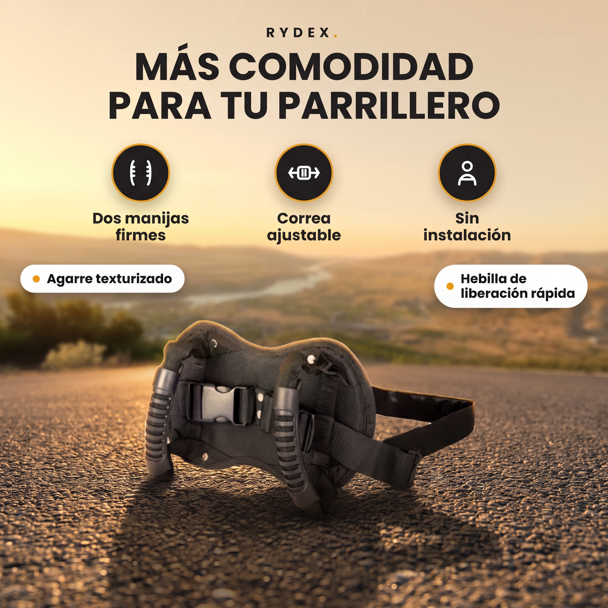 Agarradera Rydex para parrillero con dos manijas laterales